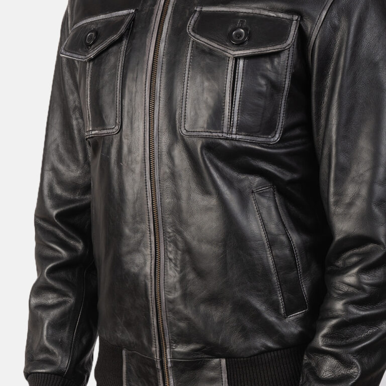 Mens Aaron Black Leather Bomber Jacket5895-9-1568890351892